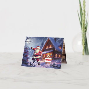 Cute Girl Santa Claus with Beard Thank You Card