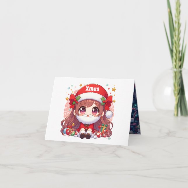 Cute Girl Santa Claus with Beard Thank You Card (Front)
