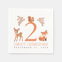 Cute Girl Second Birthday Party Woodland Animals