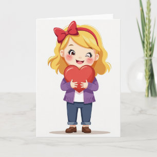 Cute Girl Sending Love Heart Card