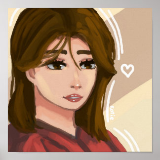 Cute Girl Simple Background Handdrawn Digital Art Poster