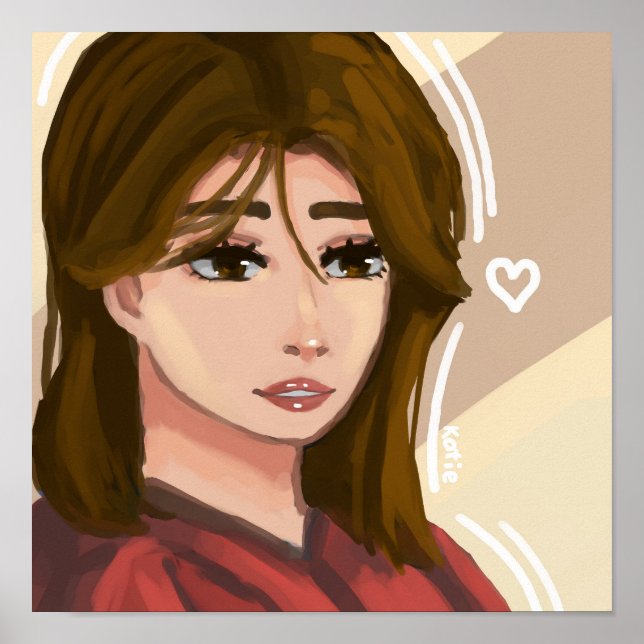 Cute Girl Simple Background Handdrawn Digital Art Poster (Front)