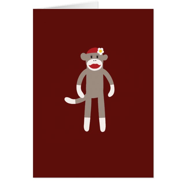 Cute Girl Sock Monkey on Red (Front)