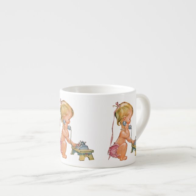 Cute Girl Talking on Phone Espresso Cup (Front Right)