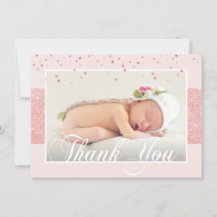 Cute Girl THANK YOU Pink Rose Glitter PHOTO Announcement