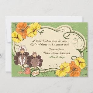 Cute Girl Turkey Thanksgiving Baby Shower Invitation