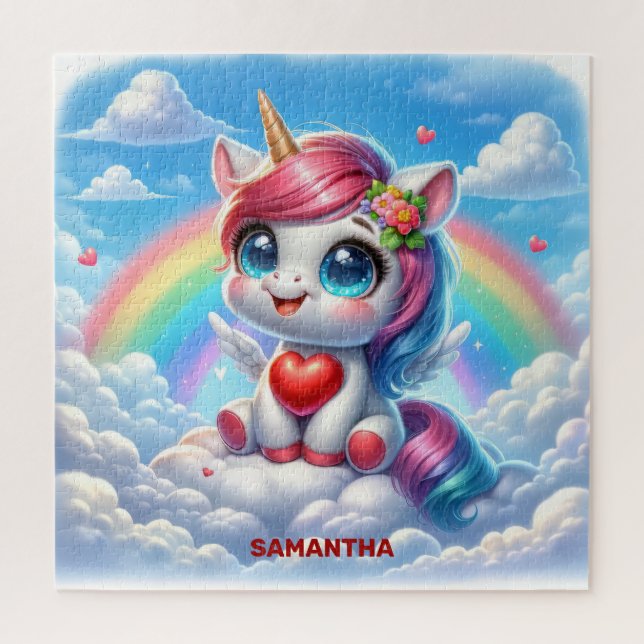 Cute girl unicorn with heart on a cloud puzzle  (Vertical)