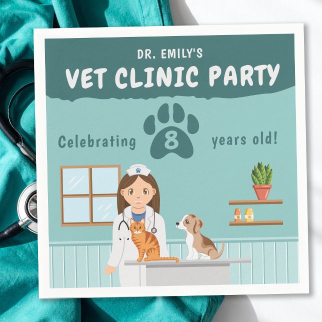 Cute Girl Veterinarian Vet Animal Clinic Birthday Napkin (Creator Uploaded)