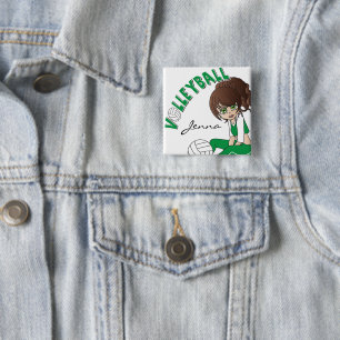 Cute Girl Volleyball Player in Green 15 Cm Square Badge