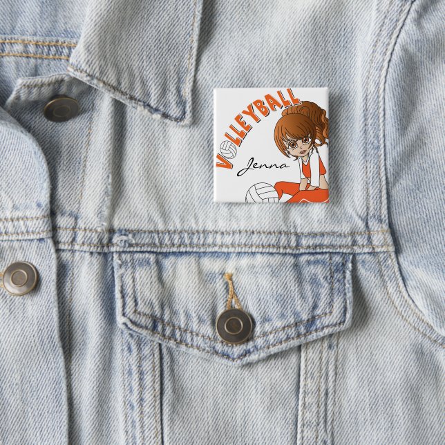 Cute Girl Volleyball Player in Orange 15 Cm Square Badge (In Situ)