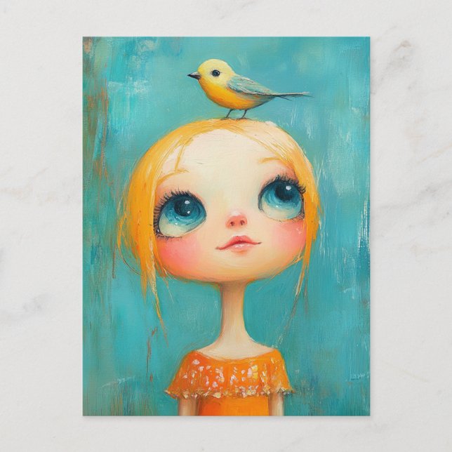 Cute Girl With a Bird on Her Head Postcard (Front)