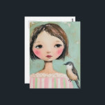 Cute Girl With a Bird on Her Shoulder Postcard<br><div class="desc">A beautiful girl with a bird on her shoulder fantasy AI generated art</div>