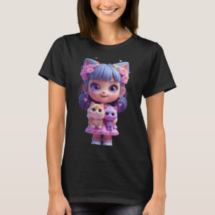 Cute Girl with a Friendly cat Funny Unisex Design T-Shirt