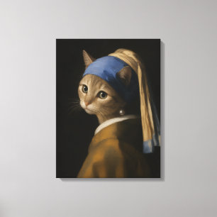 Cute Girl With a Pearl Earring Cat Cartoon Art Canvas Print