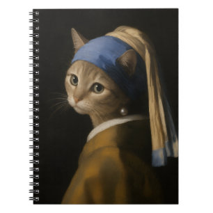 Cute Girl With a Pearl Earring Cat Cartoon Art Notebook