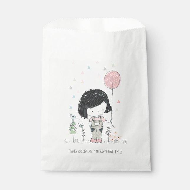 Cute Girl with Balloon Birthday Favor Bags (Front)