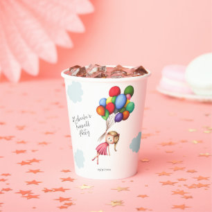 Cute Girl with Balloons Farewell Party Paper Cups