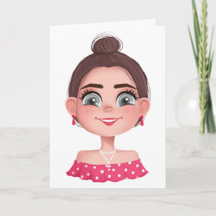 cute girl with big eyes for birthday card