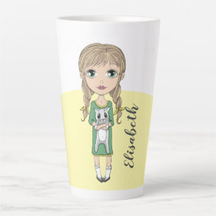 Cute Girl with Cat Personalized Tall Latte Mug