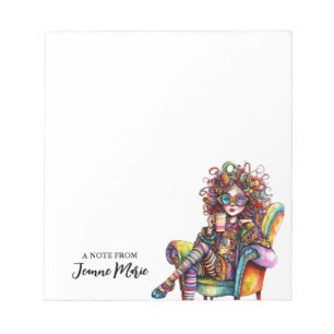 Cute Girl With Coffee Colourful Personalised Notepad