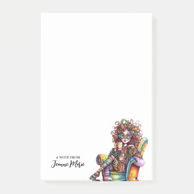 Cute Girl With Coffee Colourful Personalised Post-it Notes (Front)