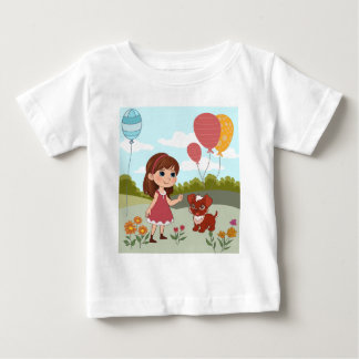 Cute Girl with Dog & Balloons  Baby T-Shirt