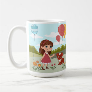 Cute Girl with Dog & Balloons Coffee Mug