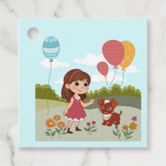 Cute Girl with Dog & Balloons  Favour Tags