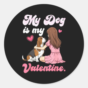 Cute girl with dog is valentine basset hound momCu Classic Round Sticker