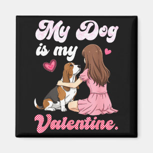 Cute girl with dog is valentine basset hound momCu Magnet
