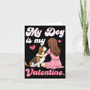 Cute girl with dog is valentine basset hound mum card