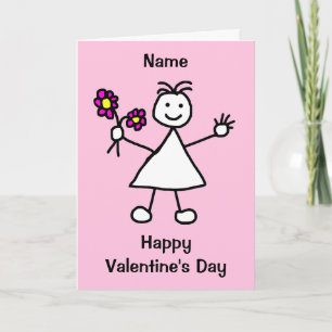 Cute Girl with Flowers Valentines Day Card