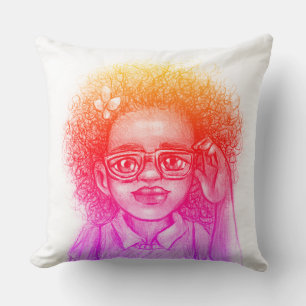 Cute Girl with Glasses Throw Pillow