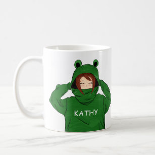Cute Girl with Green Frog Hoodie Drawing Coffee Mug