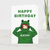 Cute Girl with Green Frog Hoody Drawing Birthday