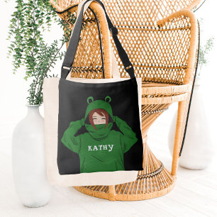 Cute Girl with Green Frog Hoody Drawing  Crossbody Bag