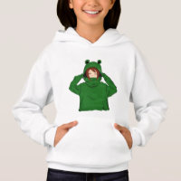 Cute Girl with Green Frog Hoody Drawing Hoody