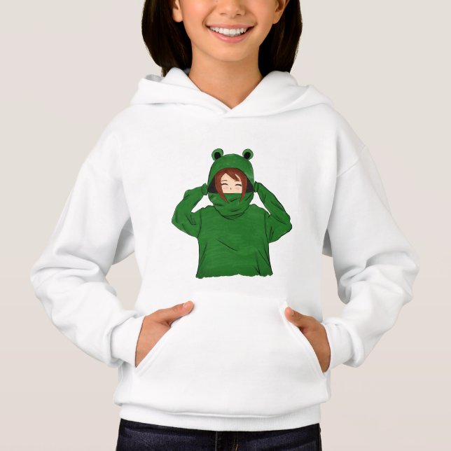 Cute Girl with Green Frog Hoody Drawing Hoody (Front)