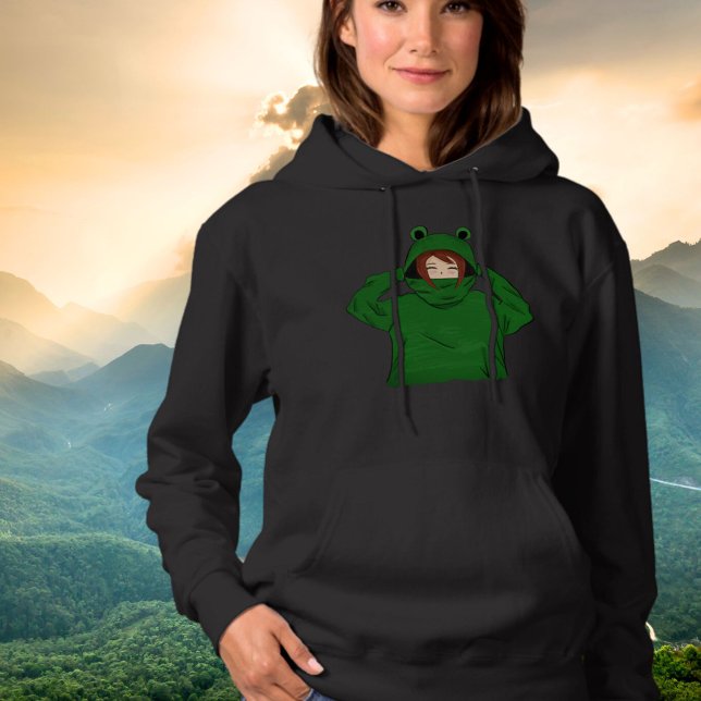 Cute Girl with Green Frog Hoody Drawing Hoody (Creator Uploaded)