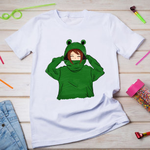 Cute Girl with Green Frog Hoody Drawing T-shirt
