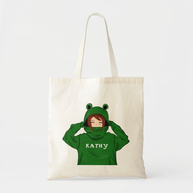 Cute Girl with Green Frog Hoody Drawing Tote Bag (Front)
