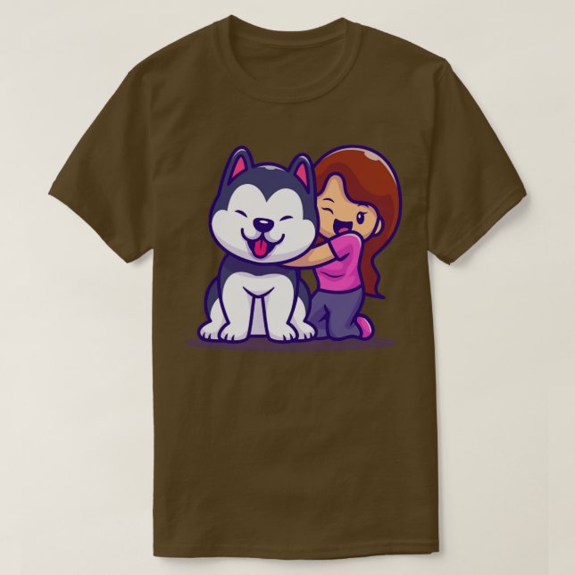 Cute Girl With Husky Dog T-Shirt (Design Front)