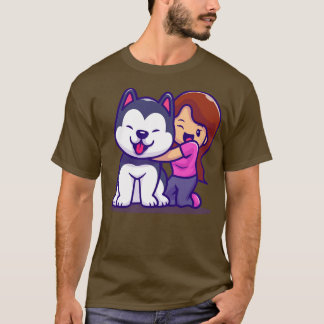 Cute Girl With Husky Dog T-Shirt