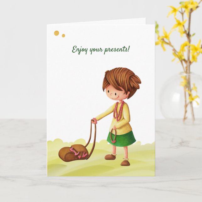 Cute Girl with Jewels Personalised Funny Birthday Card (Yellow Flower)