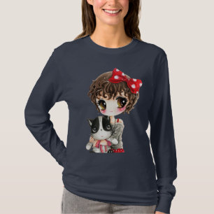 Cute girl with kawaii black cat T-Shirt