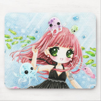 Cute girl with kawaii octopus and fish mouse pad