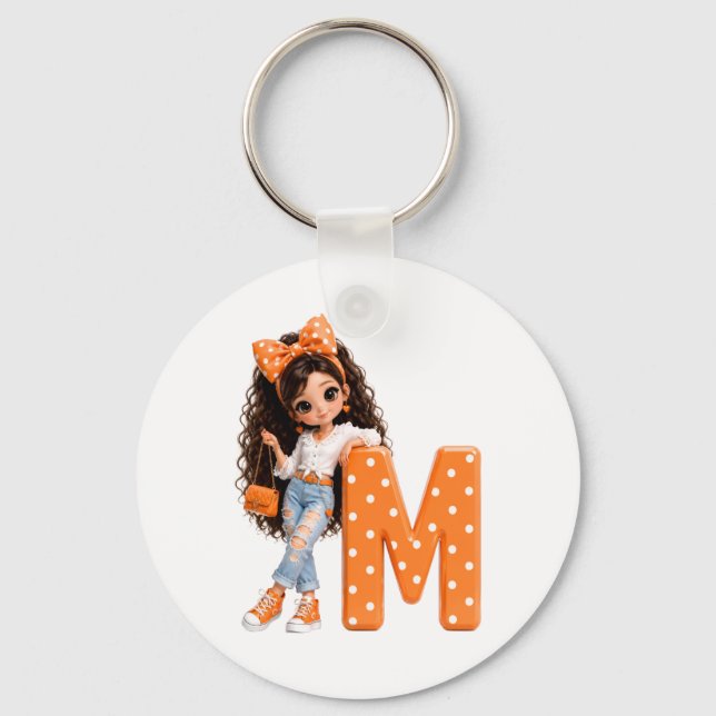 Cute Girl with Letter M Throw Blanket Key Ring (Front)