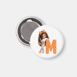 Cute Girl with Letter M Throw Blanket Magnet