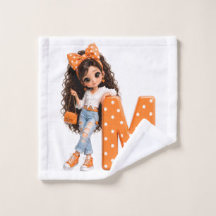 Cute Girl with Letter M Throw Blanket Wash Cloth