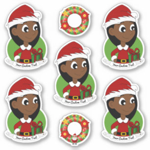 Cute girl with long black hair holiday cartoon sti